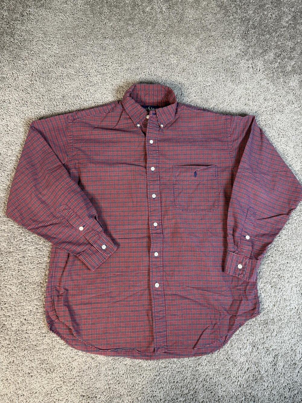 Vintage Ralph Lauren The Big Shirt Mens M Red Check Button Up Cotton Relaxed